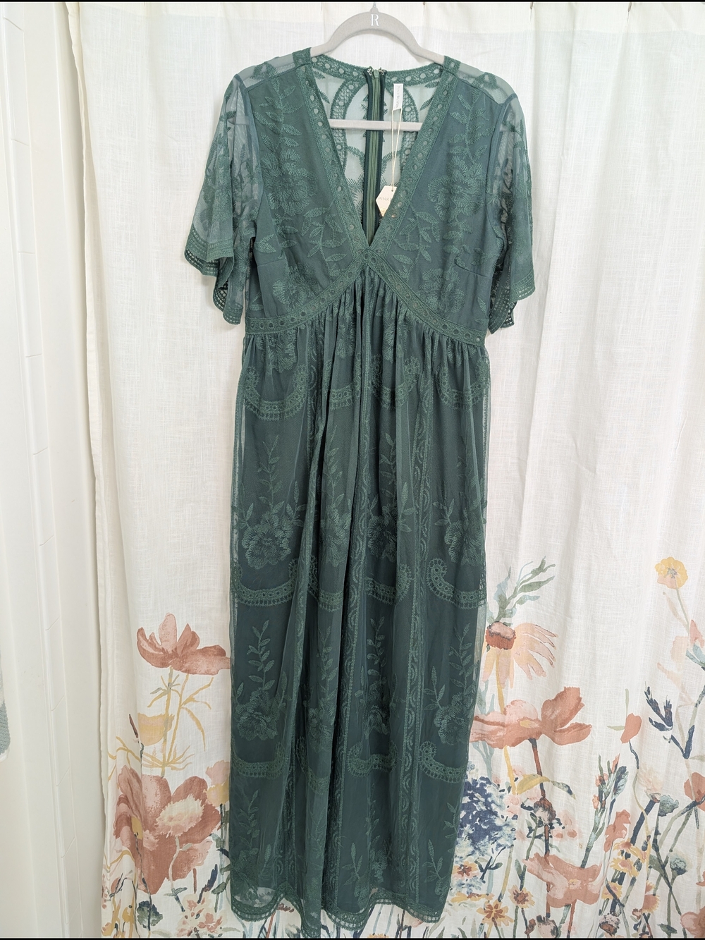 NWT PinkBlush Maternity Green Embroidered Lace Maxi Dress